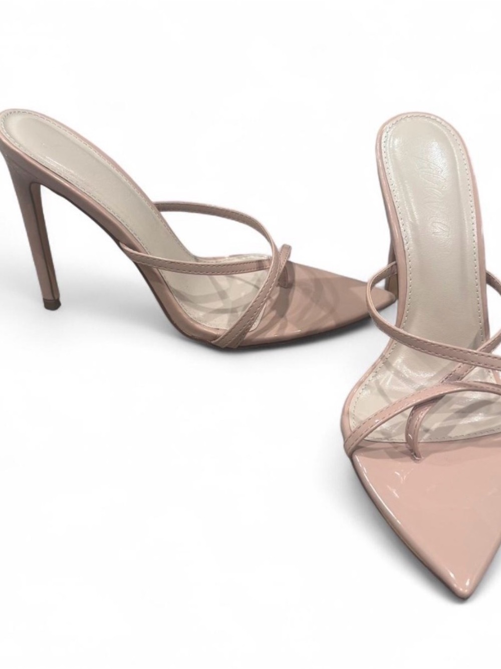 Lulu's Glossy Strappy Pointed-Toe Mule in Pale Pink